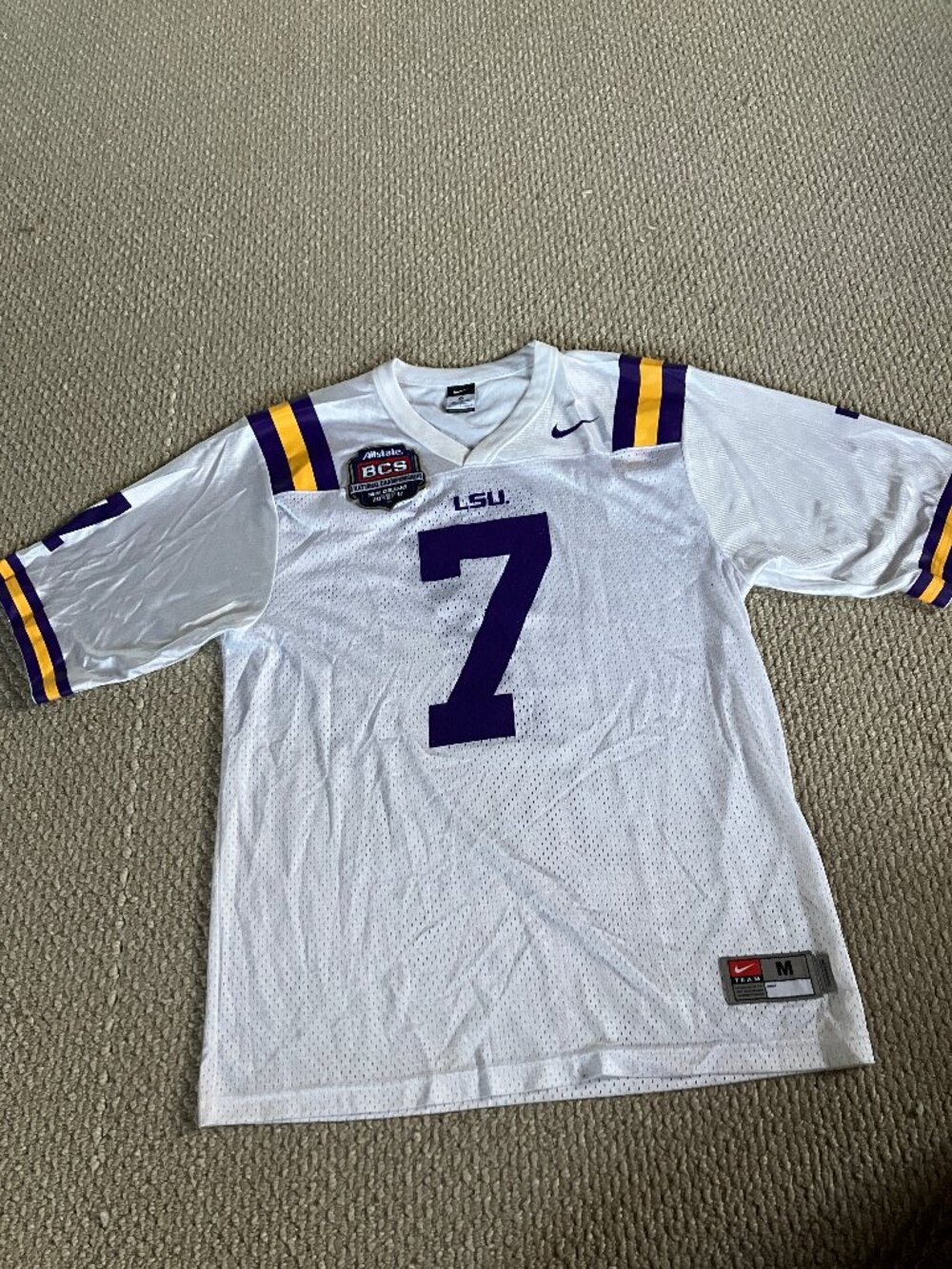 Nike LSU Tigers #7 National Championship 2012 Jersey White Sz M Tyrann Mathieu